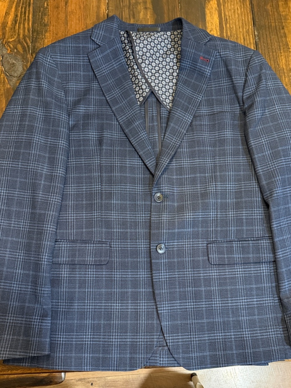 Tom Baine 2XL Slim Fit Men's Blue Plaid Sport Coat Blazer